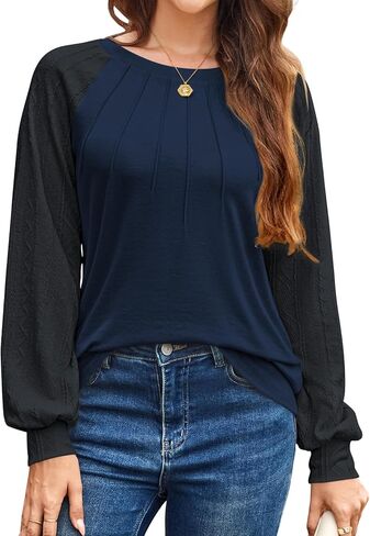 Poetsky Womens Long Sleeve Sweatshirts Pleated Cable Knit Tops Fall Fashion Outfits Business Casual Blouses in Saudi Arabia