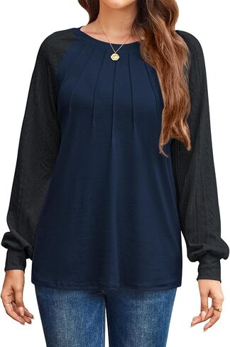 Poetsky Womens Long Sleeve Sweatshirts Pleated Cable Knit Tops Fall Fashion Outfits Business Casual Blouses in Saudi Arabia