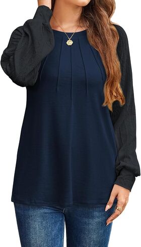 Poetsky Womens Long Sleeve Sweatshirts Pleated Cable Knit Tops Fall Fashion Outfits Business Casual Blouses in Saudi Arabia