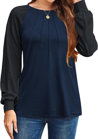 Poetsky Womens Long Sleeve Sweatshirts Pleated Cable Knit Tops Fall Fashion Outfits Business Casual Blouses in Saudi Arabia