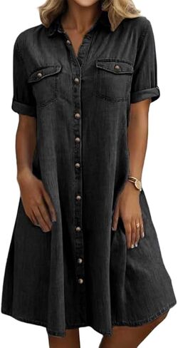 chouyatou Women's Summer Short Sleeve Denim Shirt Dress Business Casual Button Down Midi Long Jean Dress in Saudi Arabia