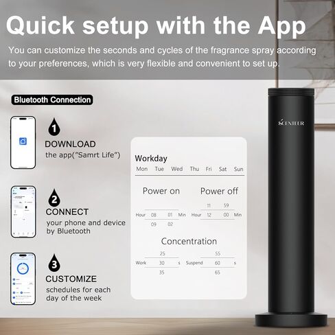 موزع روائح الفنادق اللاسلكي - موزع روائح عطرية لاسلكي قابل لإعادة الشحن للمنزل بأكمله - جهاز هواء للرائحة للمنزل - تطبيق التحكم بالبلوتوث - موزع روائح الزيوت العطرية بدون ماء للغرفة الكبيرة، مكتب الاستوديو - فضي in Kuwait