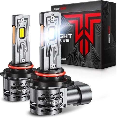 مصابيح Torchbeam T5A 9005/HB3، سطوع فائق 60,000 لومن، حجم 1:1، 6500 كلفن أبيض بارد، عمر طويل 80000 ساعة مع مروحة تبريد 25000 دورة في الدقيقة، شعاع قابل للتعديل 360 درجة، تثبيت 3 دقائق، IP68، حزمة من 2 in Kuwait