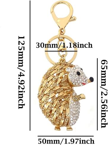 1PCS Cute Rhinestone Hedgehog Keychain Sparkling Crystal Keyring Pendant Animal Key Chain Decoration in A Box for Bag Purse Wallet Handbags Backpack in Saudi Arabia
