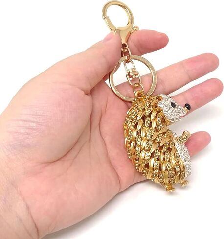 1PCS Cute Rhinestone Hedgehog Keychain Sparkling Crystal Keyring Pendant Animal Key Chain Decoration in A Box for Bag Purse Wallet Handbags Backpack in Saudi Arabia