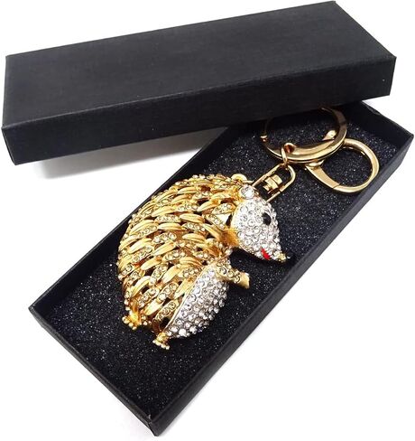 1PCS Cute Rhinestone Hedgehog Keychain Sparkling Crystal Keyring Pendant Animal Key Chain Decoration in A Box for Bag Purse Wallet Handbags Backpack in Saudi Arabia