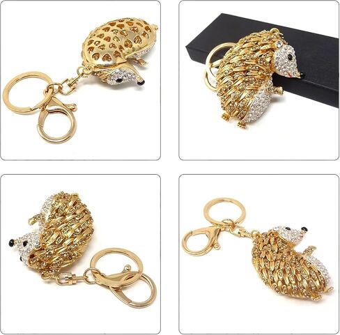 1PCS Cute Rhinestone Hedgehog Keychain Sparkling Crystal Keyring Pendant Animal Key Chain Decoration in A Box for Bag Purse Wallet Handbags Backpack in Saudi Arabia