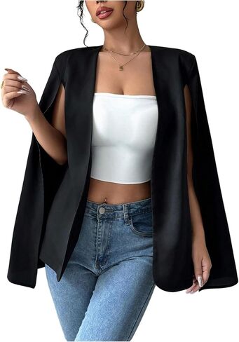 OYOANGLE Women's Cape Blazers Split Long Sleeve Open Front Elegant Work Dressy Jacket Coat Workwear in Saudi Arabia