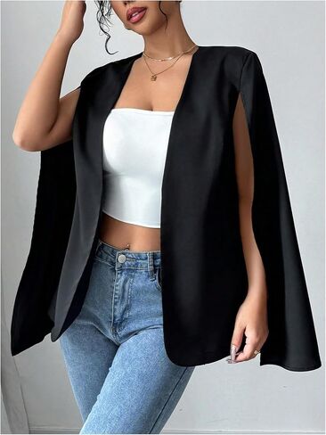 OYOANGLE Women's Cape Blazers Split Long Sleeve Open Front Elegant Work Dressy Jacket Coat Workwear in Saudi Arabia