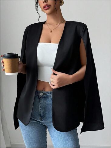 OYOANGLE Women's Cape Blazers Split Long Sleeve Open Front Elegant Work Dressy Jacket Coat Workwear in Saudi Arabia