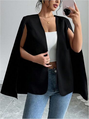 OYOANGLE Women's Cape Blazers Split Long Sleeve Open Front Elegant Work Dressy Jacket Coat Workwear in Saudi Arabia