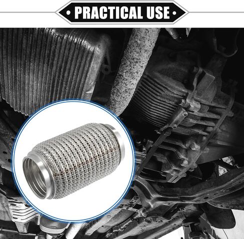 Car Exhaust Flexible Pipe, 63x152mm 2.48"x5.98" Exhaust Flex Connector Pipes Bellows Universal for Car Durable Stainless Steel Silver Tone in Saudi Arabia
