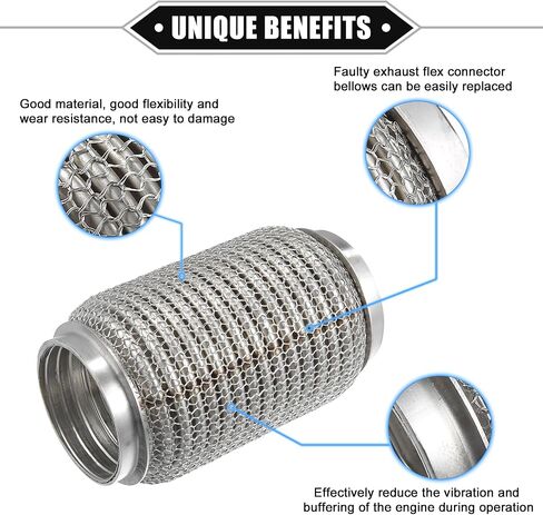 Car Exhaust Flexible Pipe, 63x152mm 2.48"x5.98" Exhaust Flex Connector Pipes Bellows Universal for Car Durable Stainless Steel Silver Tone in Saudi Arabia