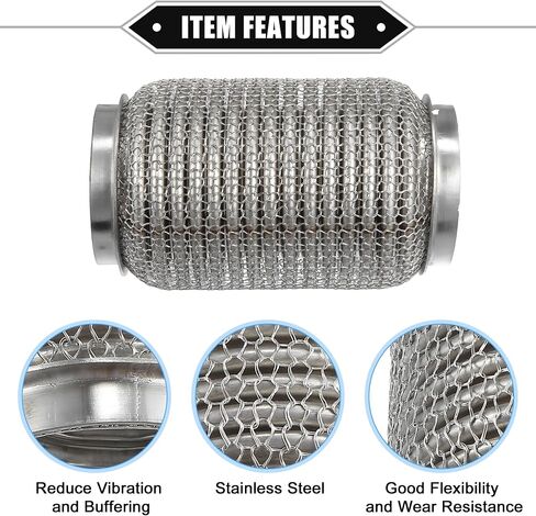 Car Exhaust Flexible Pipe, 63x152mm 2.48"x5.98" Exhaust Flex Connector Pipes Bellows Universal for Car Durable Stainless Steel Silver Tone in Saudi Arabia