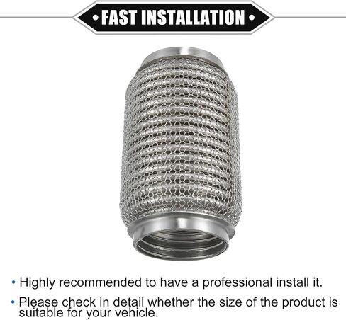 Car Exhaust Flexible Pipe, 63x152mm 2.48"x5.98" Exhaust Flex Connector Pipes Bellows Universal for Car Durable Stainless Steel Silver Tone in Saudi Arabia