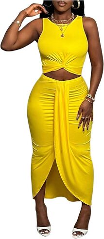 SweatyRocks Women's Twist Cut Out Dress Sleeveless Ruched Crew Neck Bodycon Maxi Dresses in Saudi Arabia