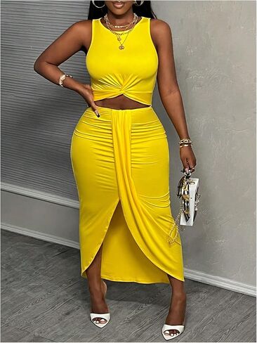 SweatyRocks Women's Twist Cut Out Dress Sleeveless Ruched Crew Neck Bodycon Maxi Dresses in Saudi Arabia