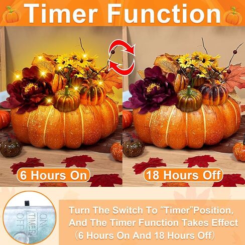 Turnmeon 10 بوصة كبيرة اليقطين عيد الشكر الزينة 10 LED بطارية تعمل 8 أوراق القيقب 3 سيقان التوت 5 القرع عباد الشمس الخريف هالوين القرع ديكور داخلي في الهواء الطلق الجدول المركزية in Kuwait