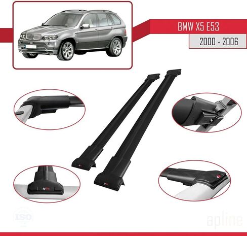 متوافق مع BMW X5 (E53) 2000-2006 Fly Model Car Roof Rack Cross Bar أسود ألومنيوم 2 بار in Saudi Arabia