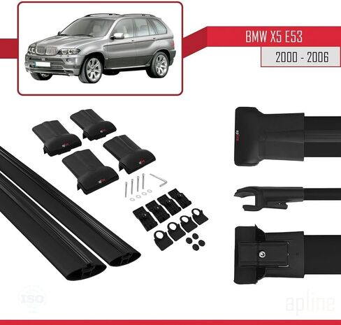 متوافق مع BMW X5 (E53) 2000-2006 Fly Model Car Roof Rack Cross Bar أسود ألومنيوم 2 بار in Saudi Arabia