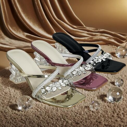 Fantoesay Women's Clear Crystal Rhinestones Strap Slip On Sandals in Saudi Arabia