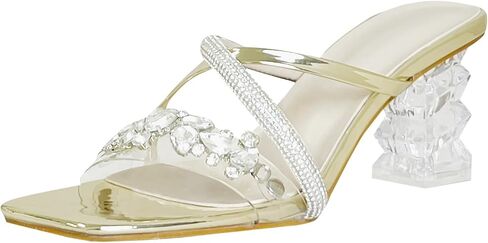 Fantoesay Women's Clear Crystal Rhinestones Strap Slip On Sandals in Saudi Arabia