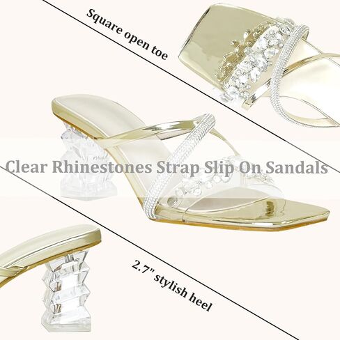 Fantoesay Women's Clear Crystal Rhinestones Strap Slip On Sandals in Saudi Arabia