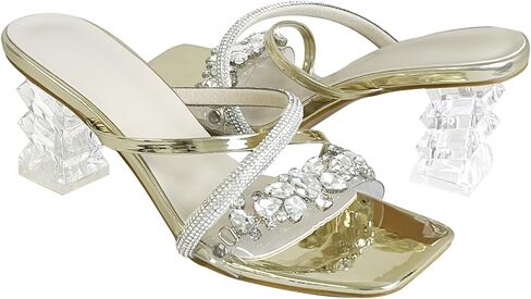 Fantoesay Women's Clear Crystal Rhinestones Strap Slip On Sandals in Saudi Arabia