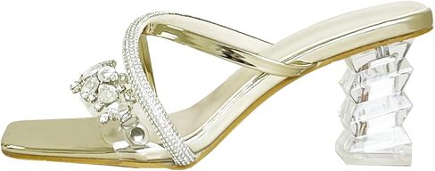 Fantoesay Women's Clear Crystal Rhinestones Strap Slip On Sandals in Saudi Arabia