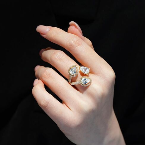 Aura & lrena Luxury Pear-Shaped Zirconia Cocktail Ring – Adjustable 18K Gold-Plated or Platinum-Plated Statement Jewelry for Women – Elegant Wedding, Party Gift in Kuwait