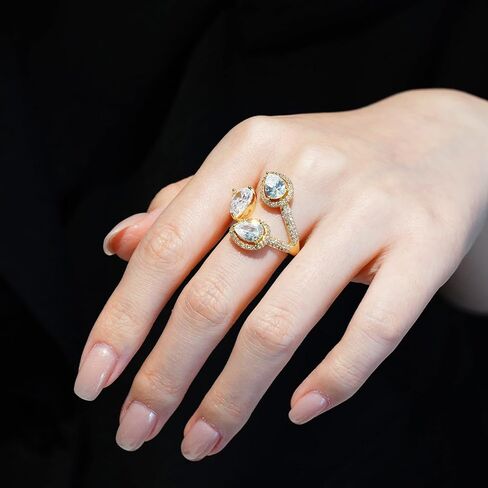 Aura & lrena Luxury Pear-Shaped Zirconia Cocktail Ring – Adjustable 18K Gold-Plated or Platinum-Plated Statement Jewelry for Women – Elegant Wedding, Party Gift in Kuwait