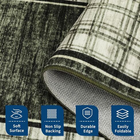 GarveeHome Washable Runner Rugs 2x6 Checkered Bathroom Rug, Non Slip Modern Kitchen Rug, Ultra-Thin Soft Rugs for Hallway Entryway, Stain Resistant Runners for Bedroom Home Decor, Grey in Saudi Arabia