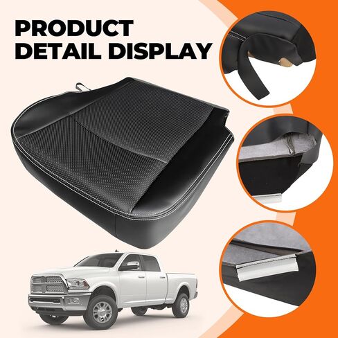غطاء مقعد سفلي للسائق يسار متوافق مع Ram 1500 2500 3500 4500 5500 Laramie 2013-2018 جلد أسود من الألياف الدقيقة in Kuwait