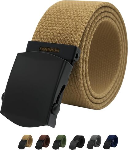 Canvas Military Golf Belt with Black Buckle and Tip - Up to 55" Waist Size, Long Black Buckle in Kuwait