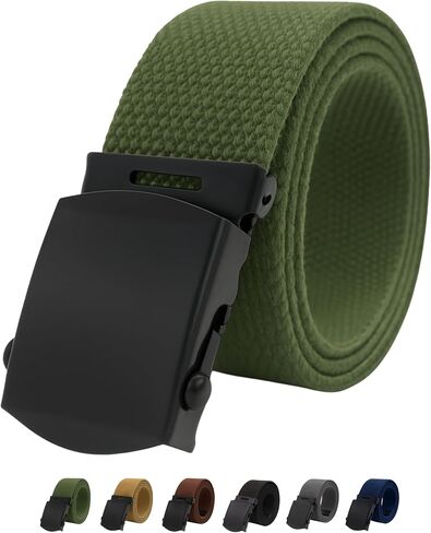 Canvas Military Golf Belt with Black Buckle and Tip - Up to 55" Waist Size, Long Black Buckle in Kuwait