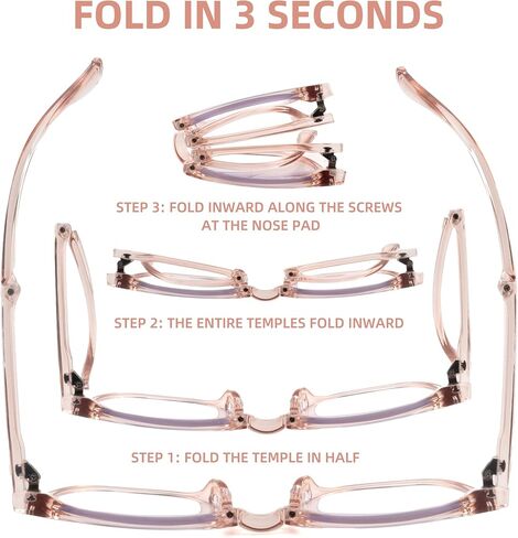 نظارات قراءة قابلة للطي للنساء، قارئ نسائي عصري كبير الحجم، نظارات الضوء الأزرق المحمولة RD 2.5 in Kuwait