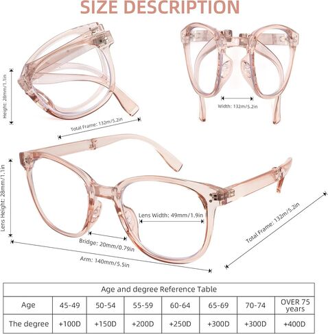 نظارات قراءة قابلة للطي للنساء، قارئ نسائي عصري كبير الحجم، نظارات الضوء الأزرق المحمولة RD 2.5 in Kuwait