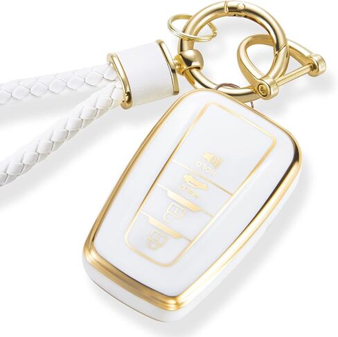 for TOYOTA Key Fob Cover with Metal Braided Rope Keychain for TOYOTA Accessories, Upgraded Soft Key Case for Camry Highlander RAV4 Corolla Smart Remote Keyless Key Fob Shell(Gold Edge) in Saudi Arabia
