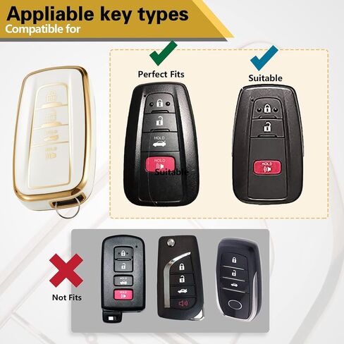 for TOYOTA Key Fob Cover with Metal Braided Rope Keychain for TOYOTA Accessories, Upgraded Soft Key Case for Camry Highlander RAV4 Corolla Smart Remote Keyless Key Fob Shell(Gold Edge) in Saudi Arabia
