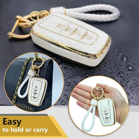for TOYOTA Key Fob Cover with Metal Braided Rope Keychain for TOYOTA Accessories, Upgraded Soft Key Case for Camry Highlander RAV4 Corolla Smart Remote Keyless Key Fob Shell(Gold Edge) in Saudi Arabia