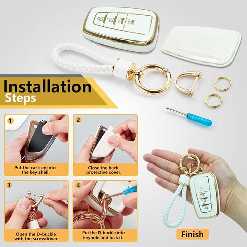 for TOYOTA Key Fob Cover with Metal Braided Rope Keychain for TOYOTA Accessories, Upgraded Soft Key Case for Camry Highlander RAV4 Corolla Smart Remote Keyless Key Fob Shell(Gold Edge) in Saudi Arabia