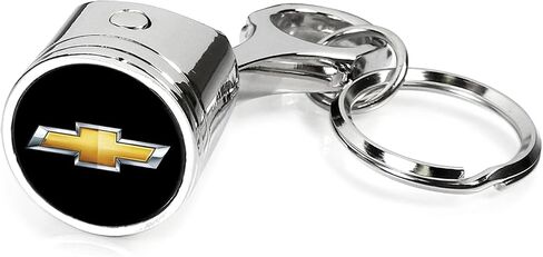 iPick Image for Chevrolet Golden Logo Engine Piston Style Chrome Metal Key Chain Keychain, Only Official Licensed in Saudi Arabia