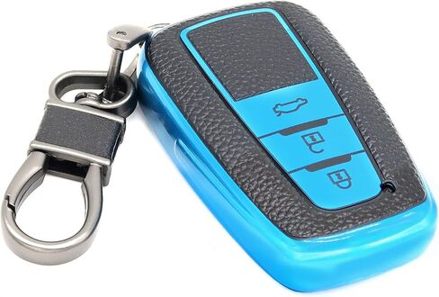 for TOYOTA Key Fob Cover with Metal Braided Rope Keychain for TOYOTA Accessories, Upgraded Soft Key Case for Camry Highlander RAV4 Corolla Smart Remote Keyless Key Fob Shell(Gold Edge) in Saudi Arabia