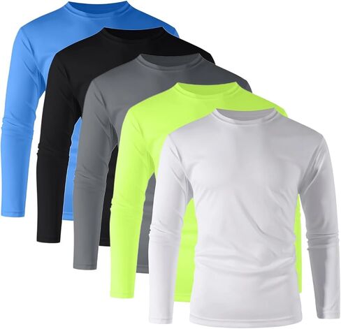 5 Pack 100% Polyester Long Sleeve Shirts for Men - Quick Dry Moisture Wicking in Saudi Arabia