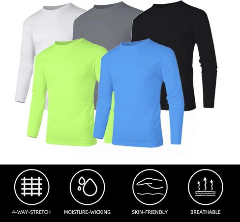 5 Pack 100% Polyester Long Sleeve Shirts for Men - Quick Dry Moisture Wicking in Saudi Arabia
