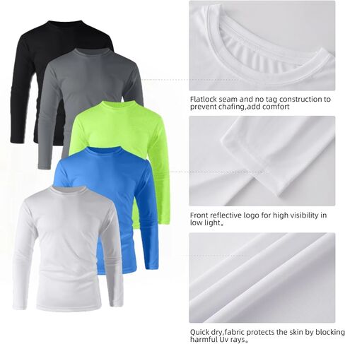 5 Pack 100% Polyester Long Sleeve Shirts for Men - Quick Dry Moisture Wicking in Saudi Arabia