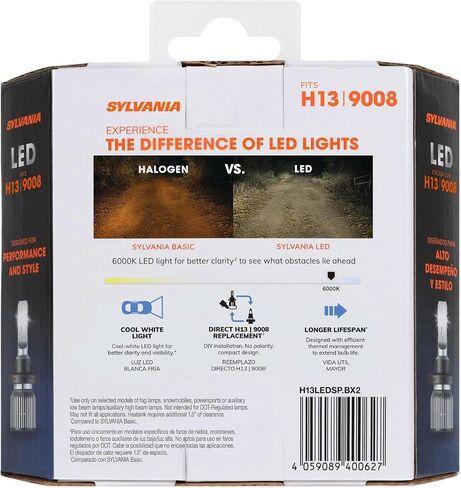 SYLVANIA H13 LED - Fog Lights For Cars and Trucks - Headlight Bulbs for Off Road Powersports - 6000k Cool White LED Light - Long-Lasting Bulbs - No Polarity - DIY Upgrade in Saudi Arabia