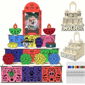 Cinrobiye Day of the Dead Ofrenda Altar Unfinished Dia De Los Muertos Pet Altar Photo Frame with Colored Pens Wooden Dia De Los Muertos Decorations for Dog & Cat Remembrance Memory Shadow Box Supplies in Kuwait