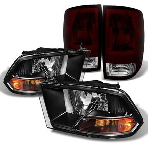 AKKON - For Dodge Pickup 2009-2018 Ram 1500 | 2010-2018 2500/3500 Black Headlights + Dark Red Smoked Tail Lights 4pcs Combo in Kuwait