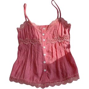 Women's Lace Button Down Blouses V Neck Spaghetti Strap Camisole Tops Summer Shirts in Saudi Arabia